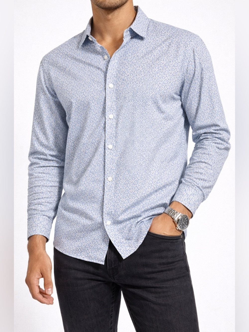 Michael Kors Men's Blue Long Sleeve Patterned Shirt size Small - NWT